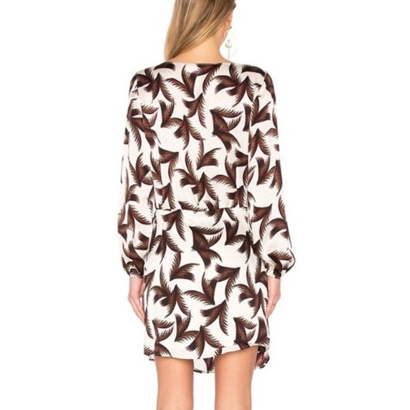 A.L.C. Freja Silk Palm Print Twist Knot Front Mini Dress in Eggshell Khaki Sz 4 - Picture 3 of 13